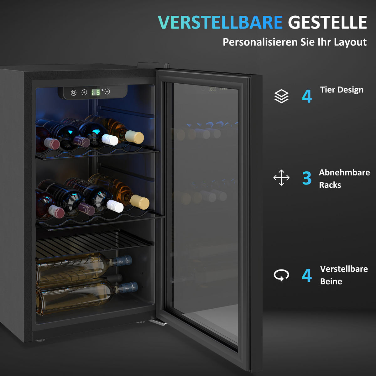 WEINKÜHLSCHRANK 43/46/74 cm Schwarz - Schwarz, Metall (43/74/46cm) - HOMCOM