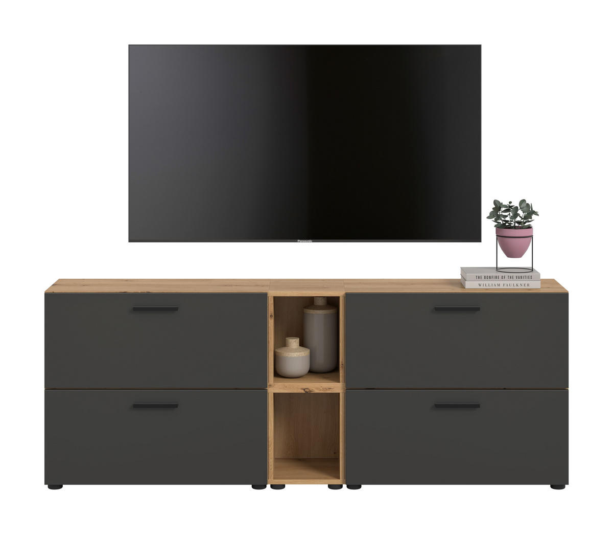 WOHNWAND The One Basalt grau 176/34/67 cm - Braun, Holzwerkstoff (176/67/34cm) - Xonox