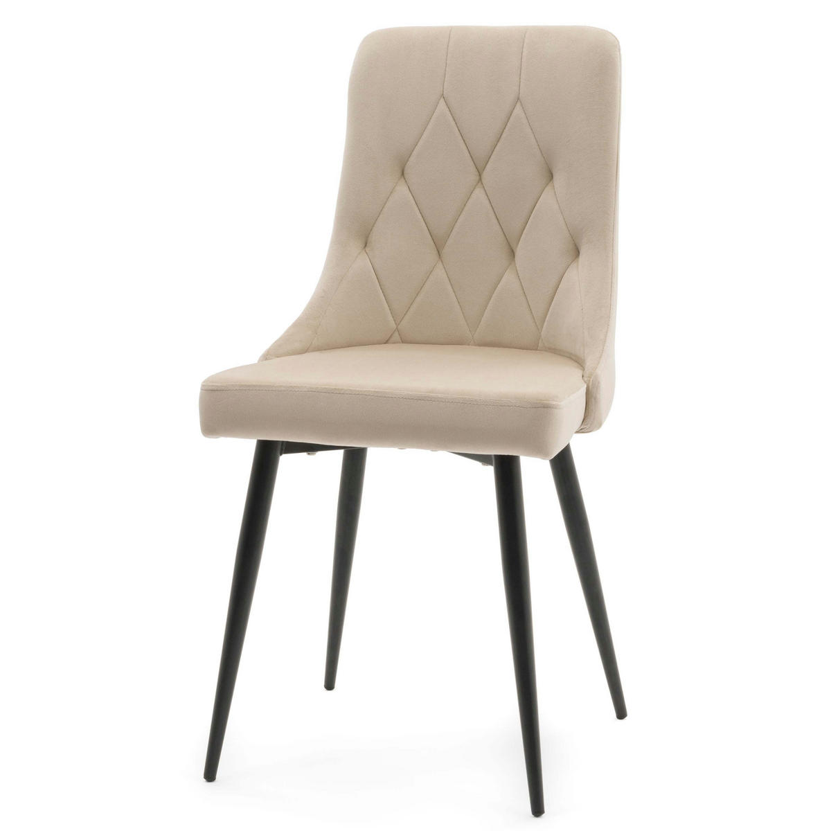 STUHL CAREN gepolstert mit Steppung - beige- Samt Velours - Ecru/Beige, Metall (50/94/65cm) - NEW HOME