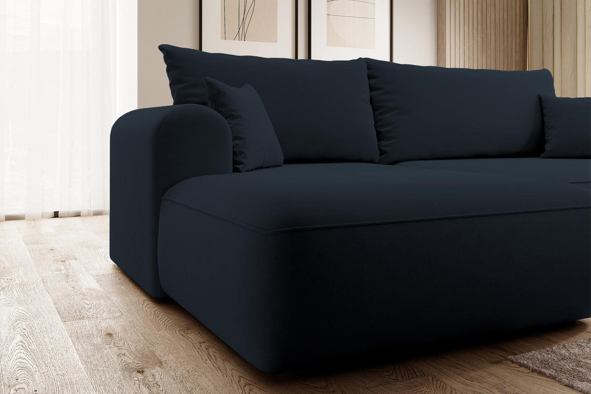 ECKSOFA Ovo Dunkelblau Velours - Schwarz/Dunkelblau, Kunststoff/Textil (260/165cm) - Selsey