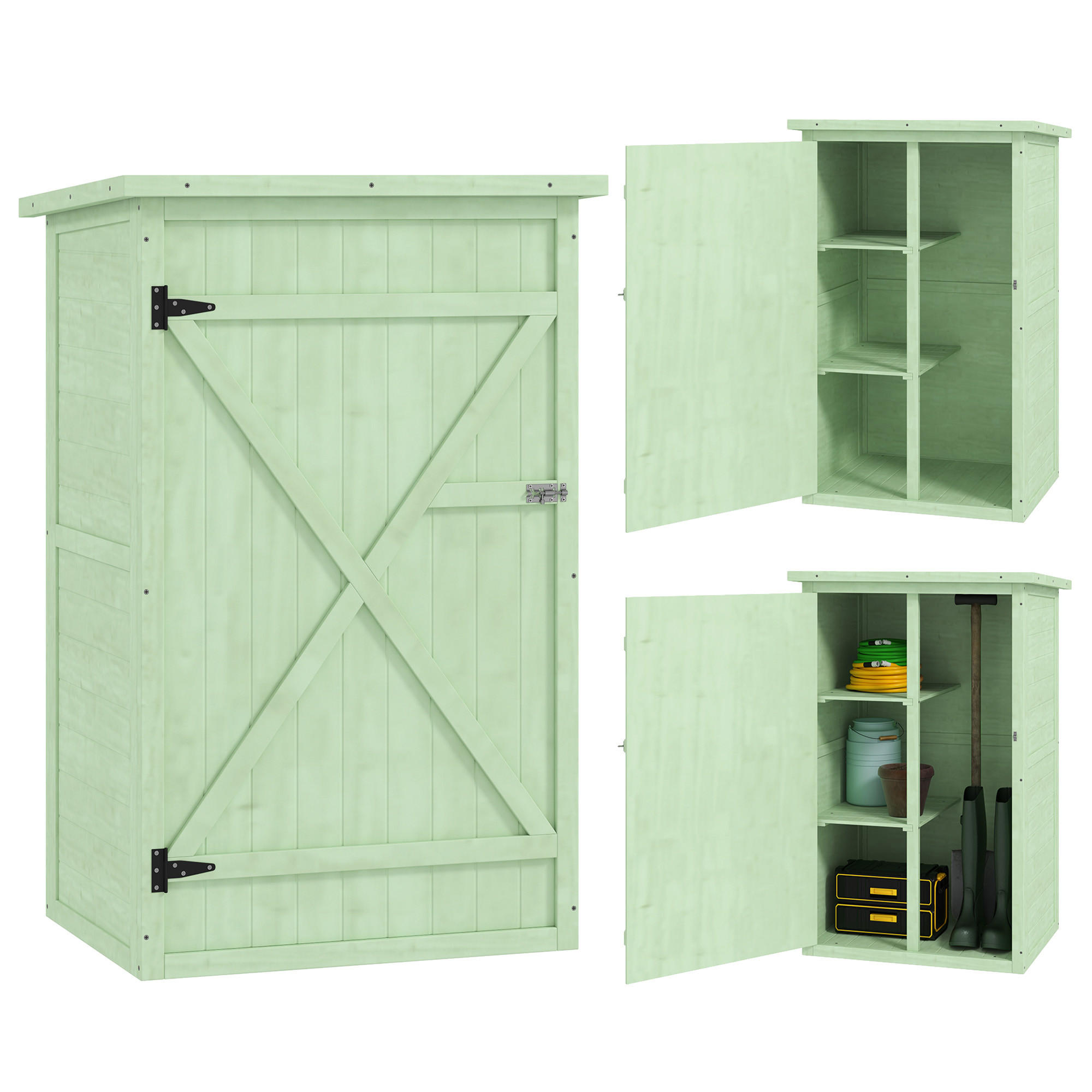 GARTENSCHRANK DE-09255 Holzoptik - Grün, Holz (56/115/75cm) - ComfortXL