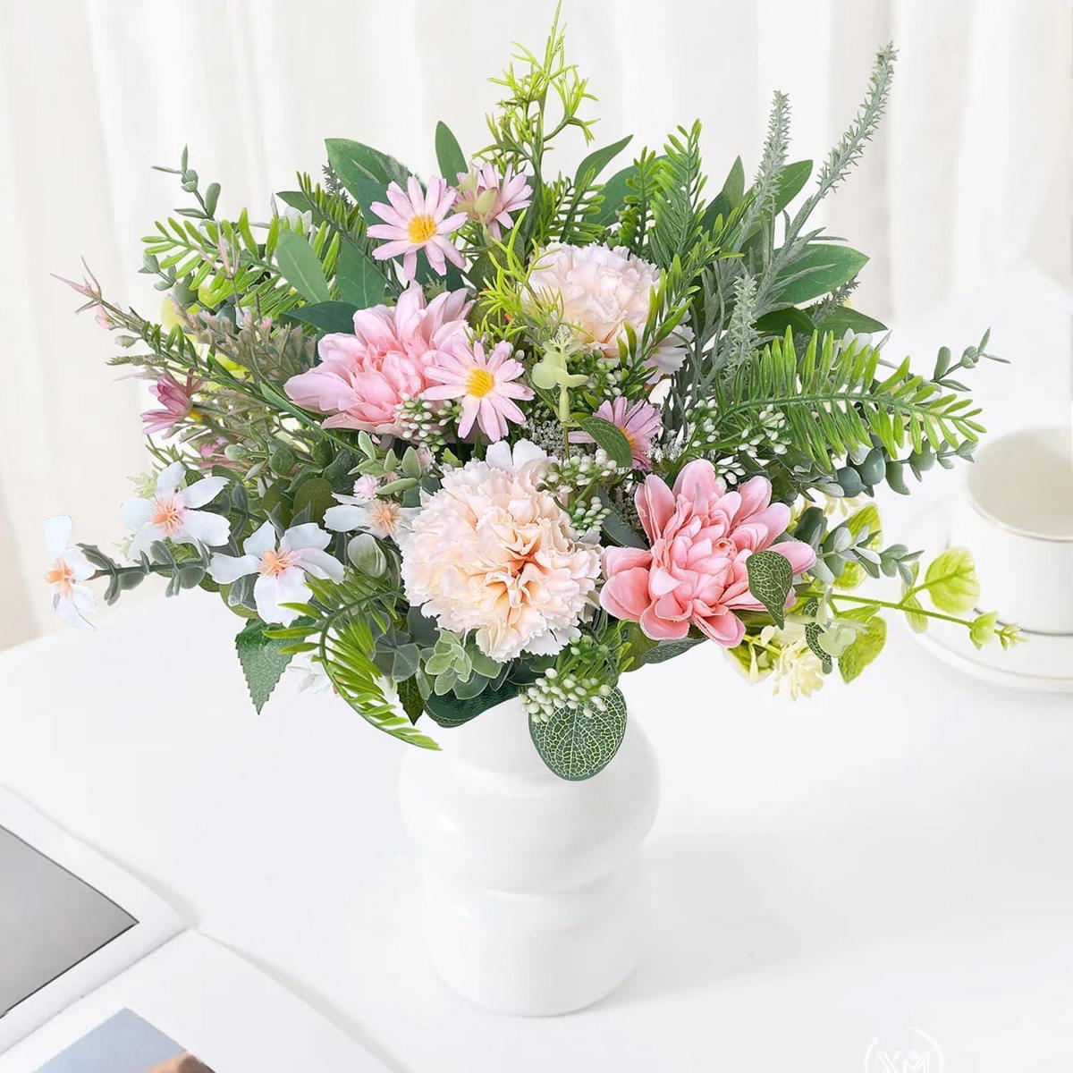 KÜNSTLICHER Blumenstrauß 55-teiliges Set Rosa Grün - Multicolor, Kunststoff (38cm)