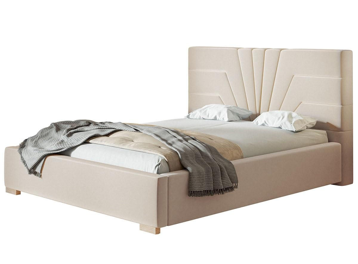 POLSTERBETT Athene mit Kopfteil, 160x200 cm, Doppelbett mit Bettkasten und Lattenrost aus Holz, Velourstoff Beige - Beige, Holz/Textil (160/200cm) - Alpi-Möbel