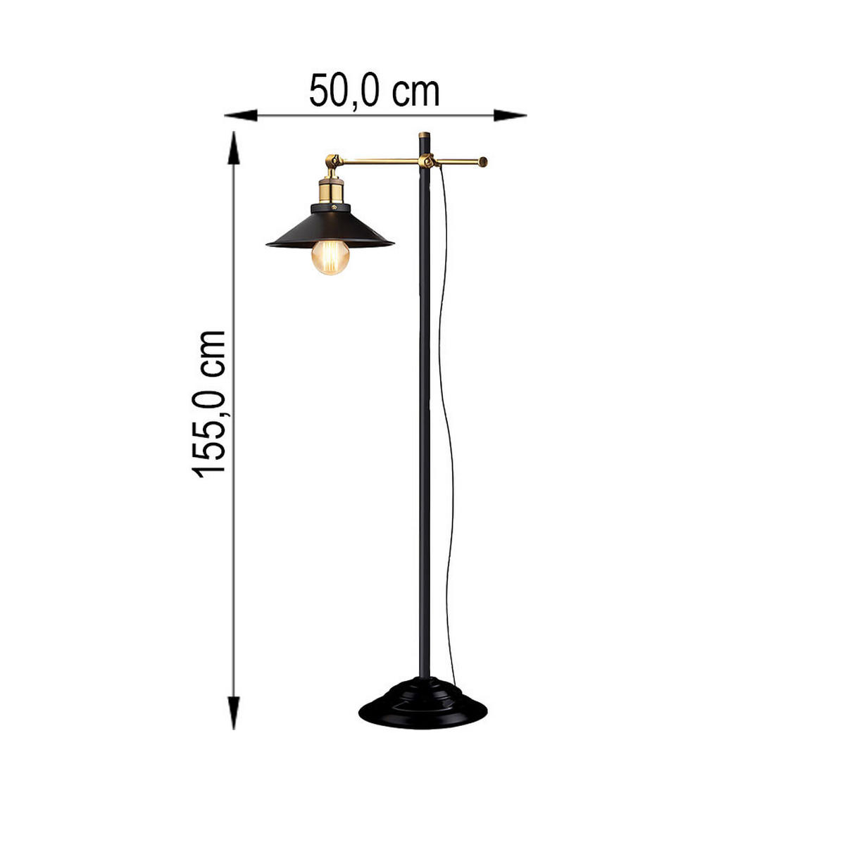 LED STEHLEUCHTE LENIUS Schwarz Altmessing - Schwarz, Metall (50/30/155cm)