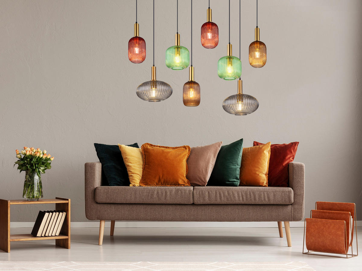 LED-PENDELLEUCHTE Breite 125cm, Lampenschirme Glas Bunt - Hellbraun/Messingfarben, Glas/Metall (48/125/125cm) - meineWunschleuchte