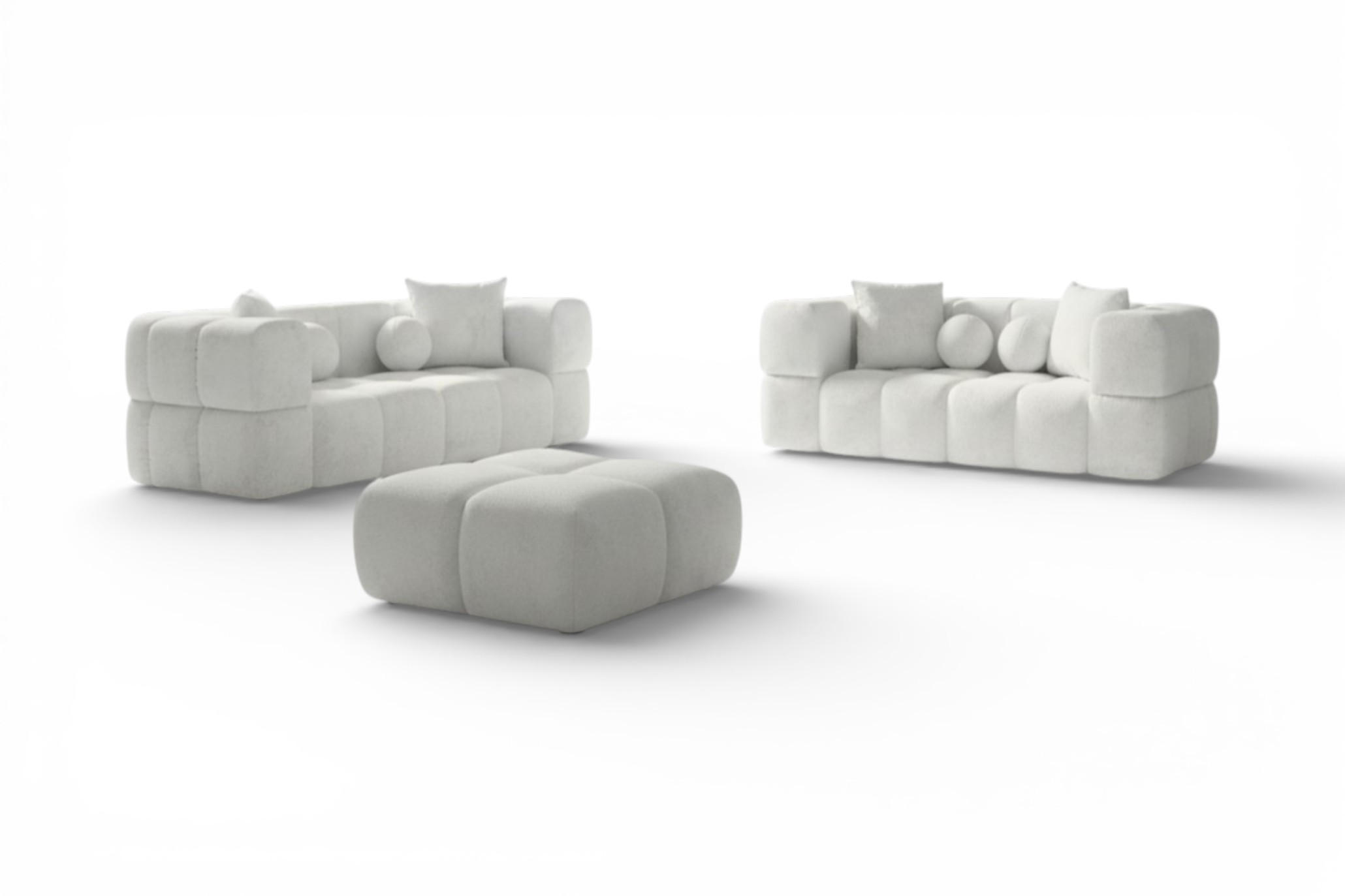 SOFASET Vega 3-2 Inkl. Hocker - Weiß, Holzwerkstoff/Textil (250/77/103cm) - Fun Möbel