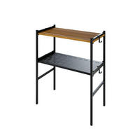 BLUMENTREPPE – rechteckig – LEVIRA – Metall/Holz – Schwarz/Walnuss – 60×32×73 cm - Schwarz, Metall (60/73/32cm) - Letti Moderni