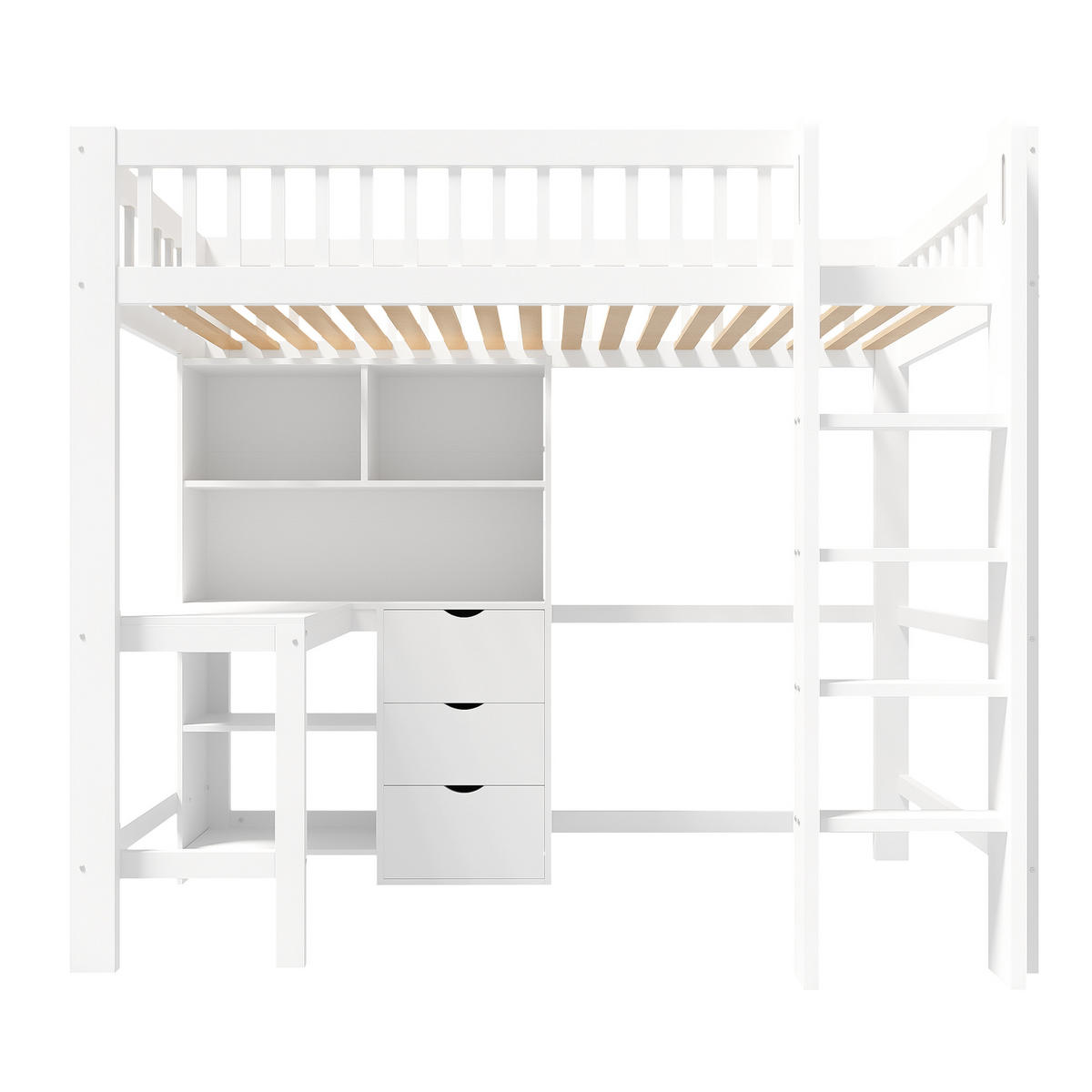 HOCHBETT 90/200 cm DE-04490, mit Schreibtisch, 3 Schubladen und Ablagefächern in Weiß - Weiß, Holz/Holzwerkstoff (90/200cm) - ComfortXL