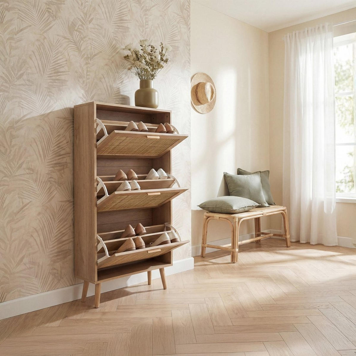 SCHUHSCHRANK SCHMALES Tahiti Natürlich 64 cm x 129 cm - Naturfarben, Holzwerkstoff (64/129/24cm) - Klast Home