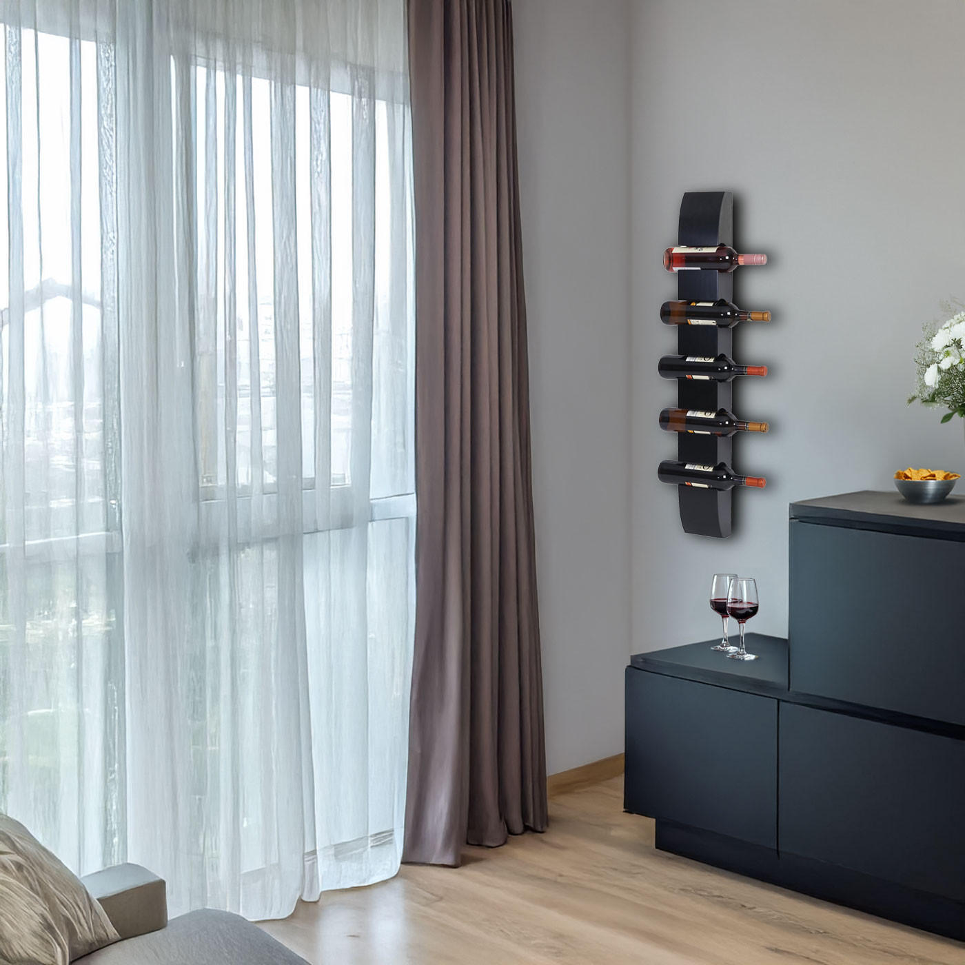 Thumbnail - MCW Weinregal, Schwarz, Holzwerkstoff, 13x99x9 cm, Wohnzimmer, Regale, Weinregale