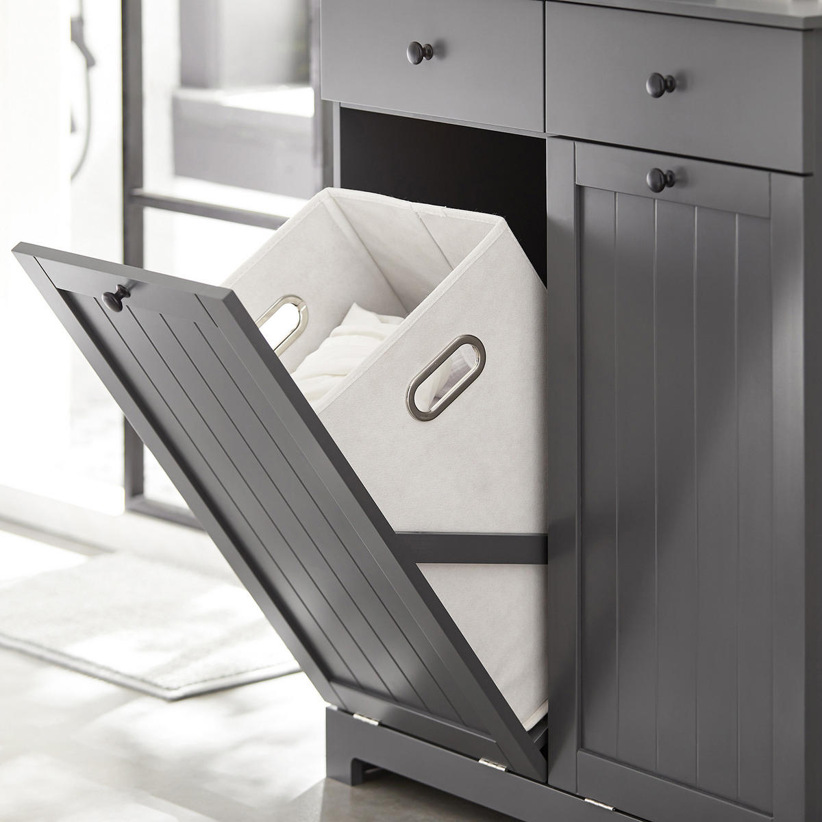 WÄSCHESCHRANK Grau - Grau, Holzwerkstoff (78/90/38cm) - SoBuy