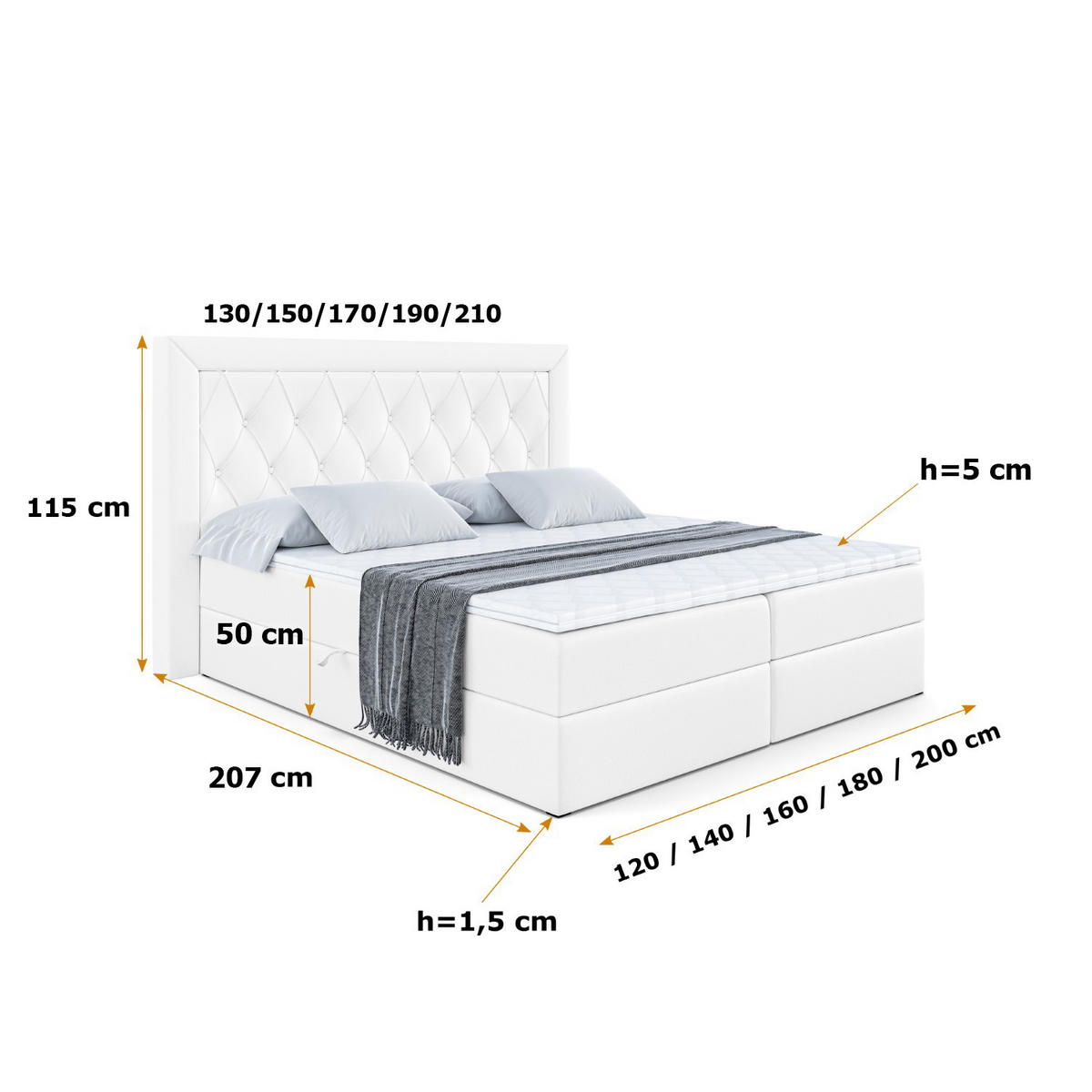 BOXBETT mit H3-Matratze und Lattenrost - NOEL - 120x200 Weiß Hochglanz - Weiß Hochglanz, Holzwerkstoff (120/200cm) - ALTDECOR