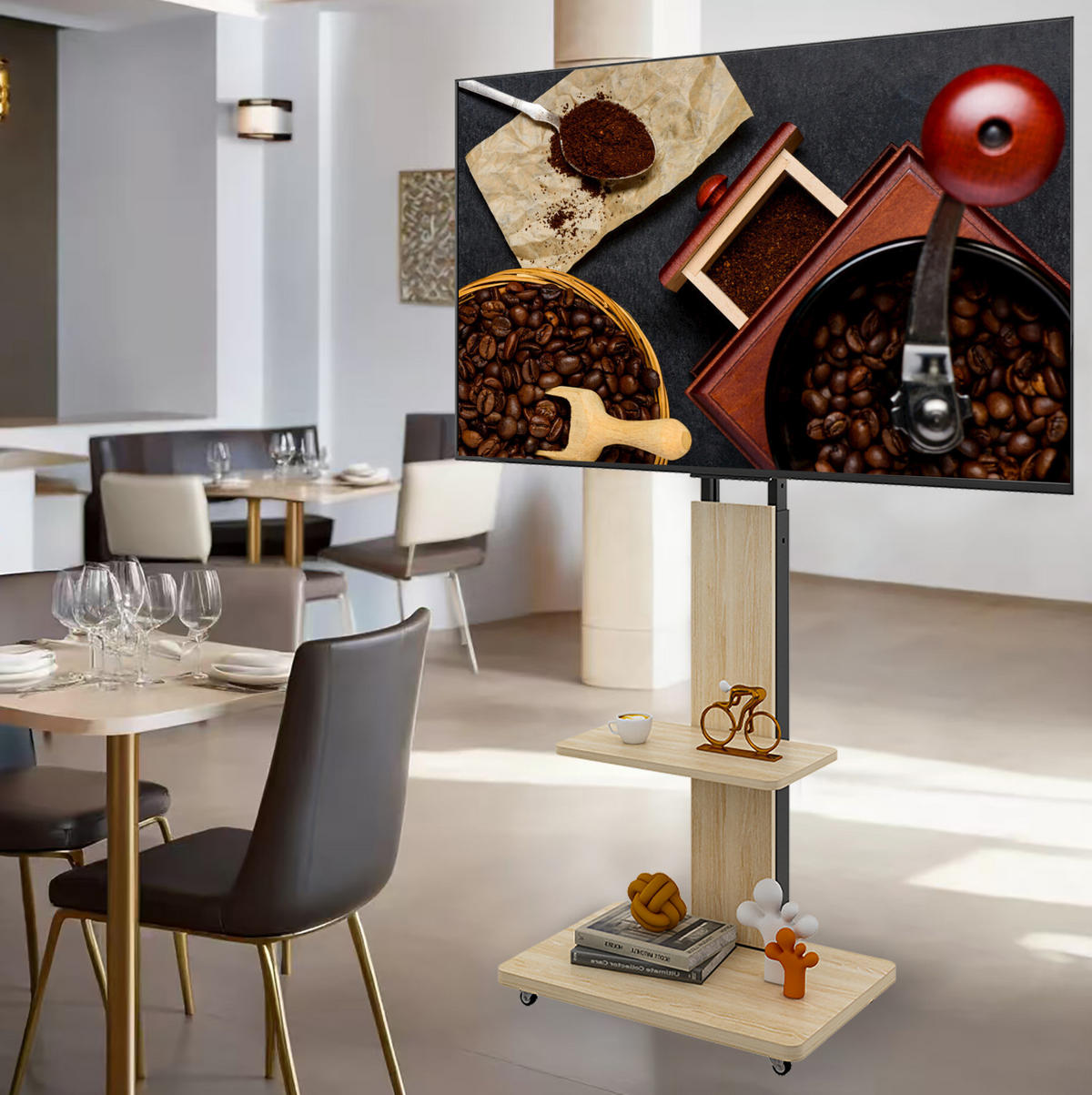 TV-STÄNDER aus MDF und Metall 60x40x150 cm Naturfarben höhenverstellbar mit Rollen und schwenkbarer Halterung - Hellbraun, Holzwerkstoff (60/150/40cm) - Modfu