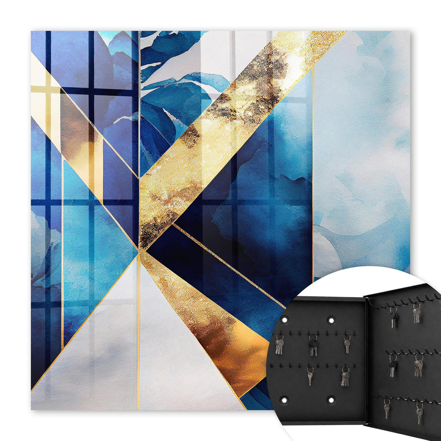 SCHLÜSSELBOX Schwarz 30x30 cm- Türöffnung nach rechts - Blaue Eleganz - Blau, Metall (30/30/5cm) - TULUP