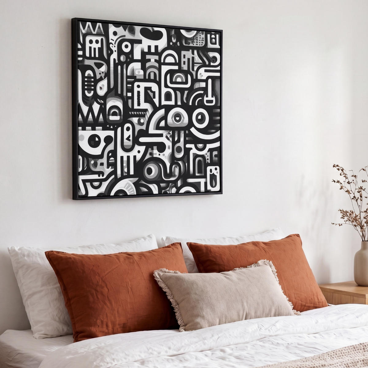 LEINWAND Bilder mit Rahmen - Symbole - Abstrakt - Grafik - Schwarz - 50x50 - Schwarz, Textil (50/50cm) - MuchoWow