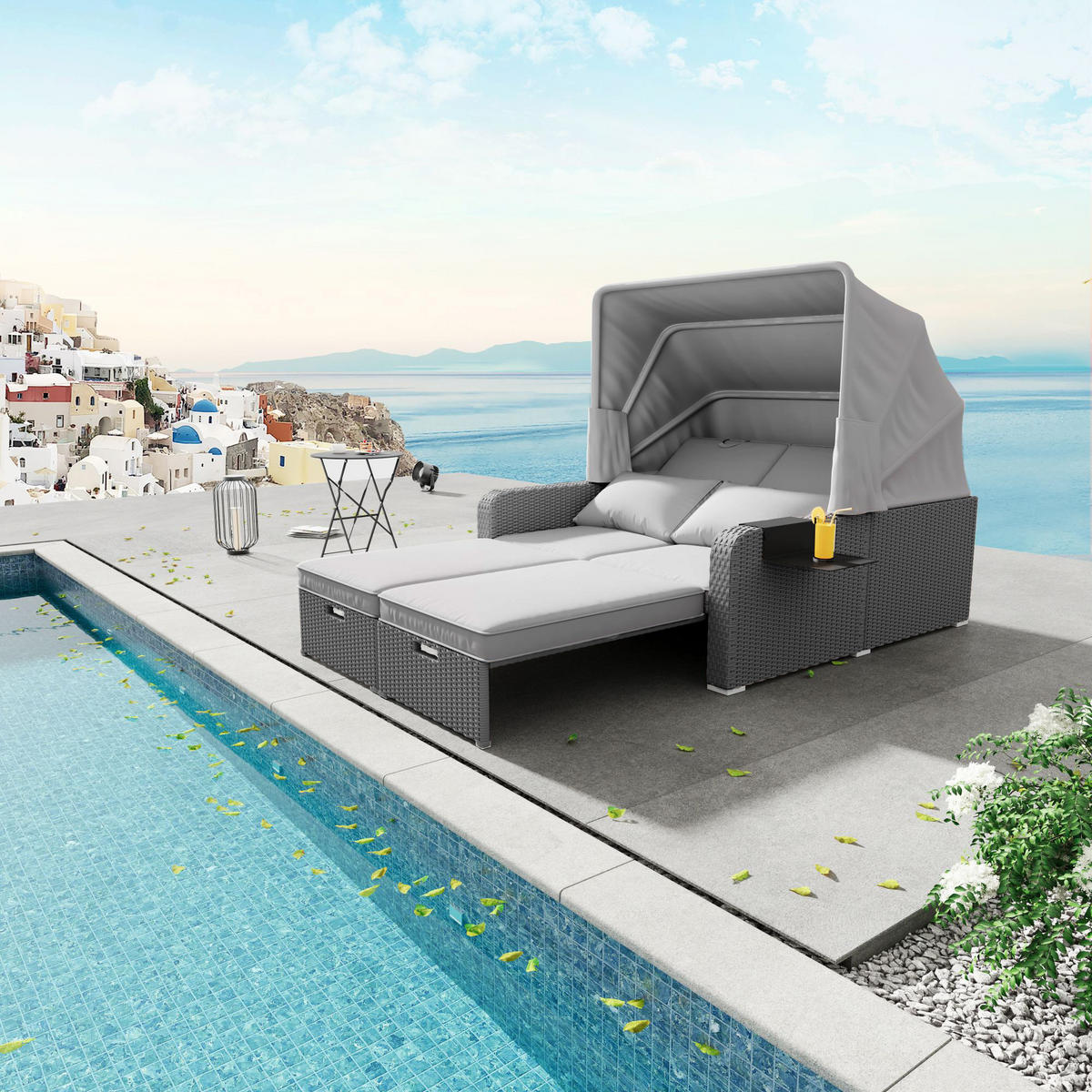 GARTENSOFA 2 Personen Grau Mit Abnehmbarer Markise - Grau, Kunststoff (72.5/37/83cm) - FLIEKS