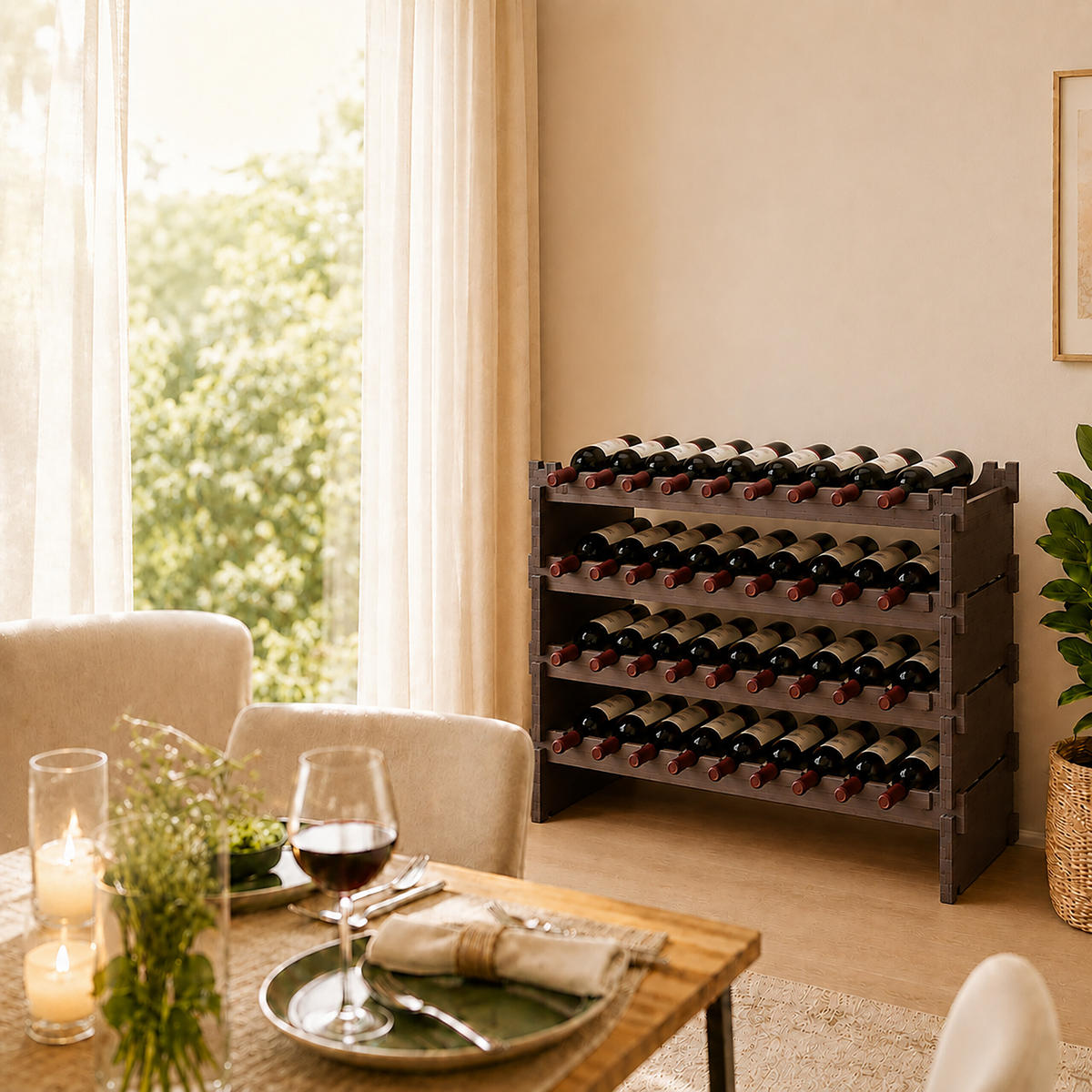 WEINREGAL Dunkelbraun Bambus stapelbar 36 Flaschen - Braun, Holz (85/55/25.5cm) - Relaxdays