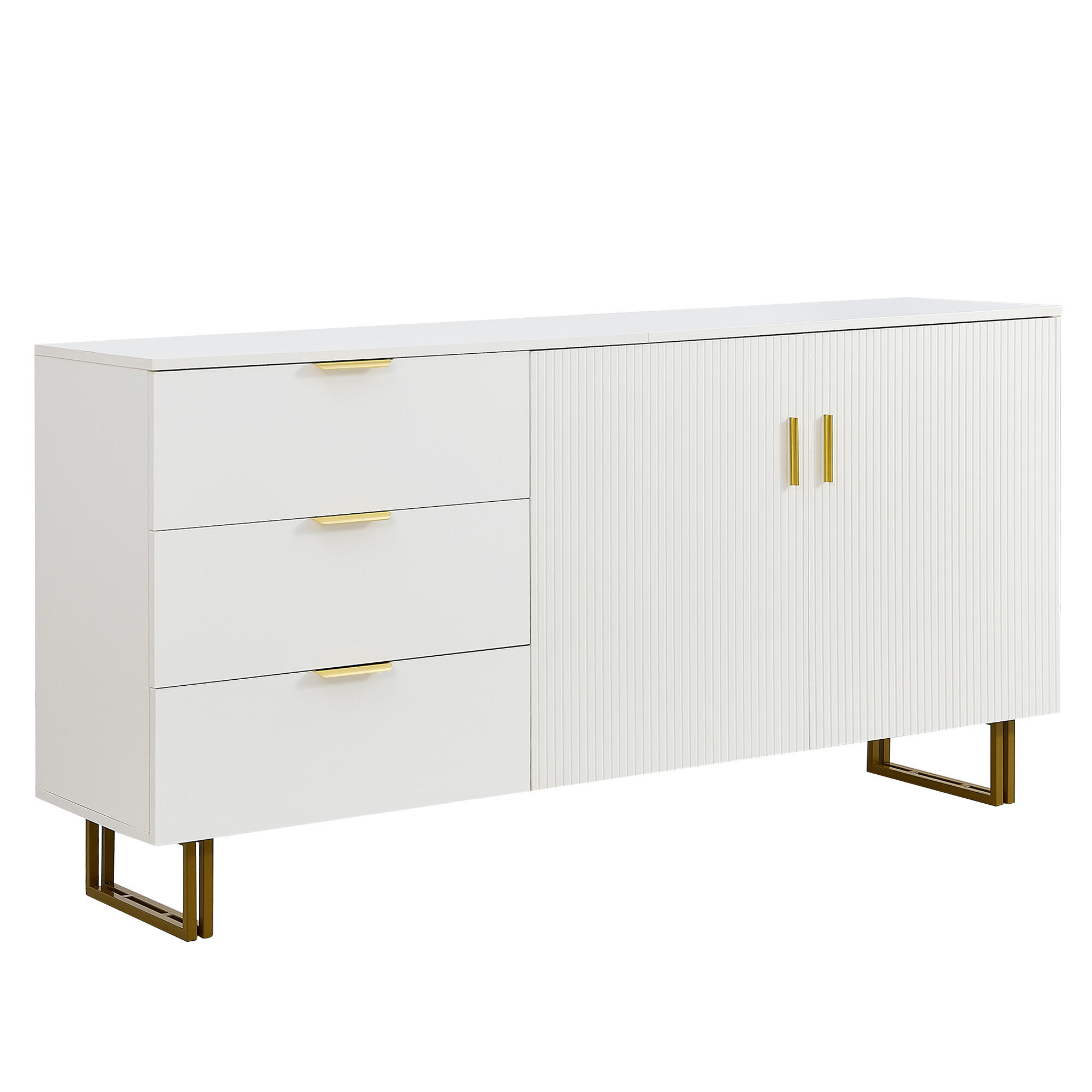 SIDEBOARD Elegante Kommode mit 2 Türen & 3 Schubladen Weiß - Weiß, Holzwerkstoff (160/81.5/40cm) - Urban Meuble