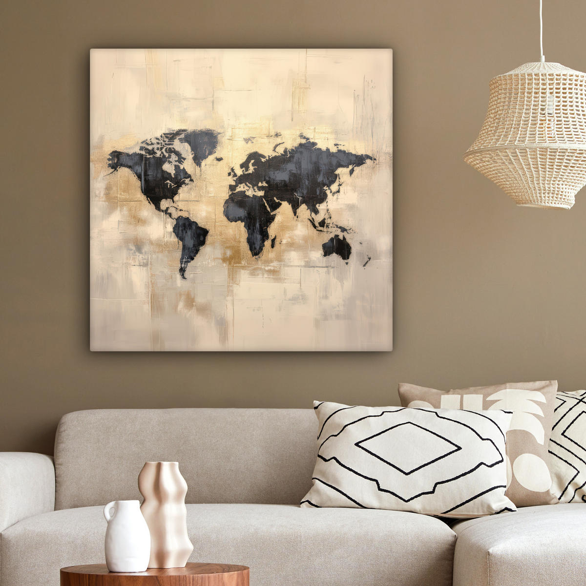 LEINWANDBILD Weltkarte - Gold - Schwarz - Abstrakt 90x90 cm - Kupferfarben, Textil (90/90cm) - MuchoWow