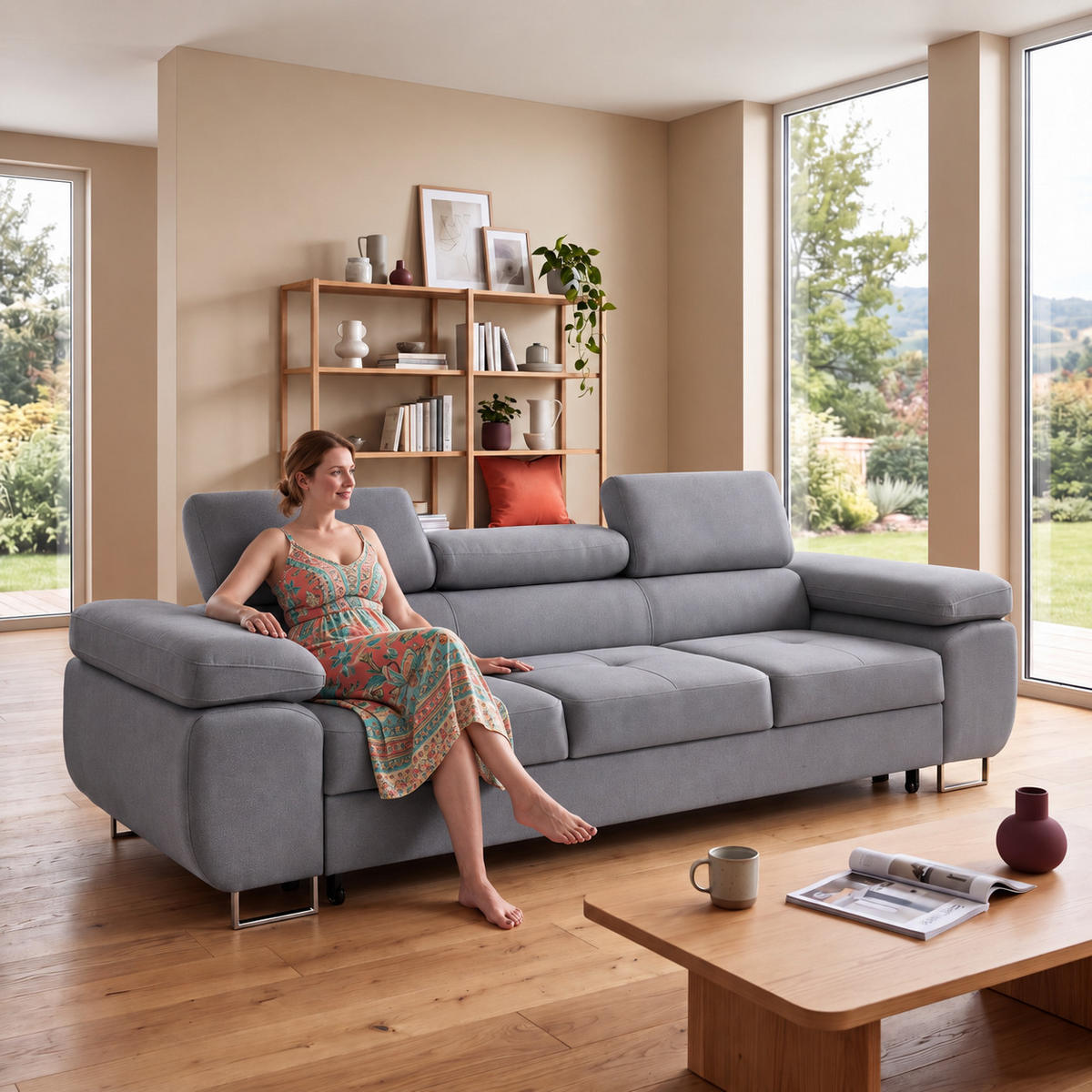 3-SITZER-SOFA WILD mit Schlaffunktion 127x190 Velours Dunkelgrau - Chromfarben/Dunkelgrau, Holz/Textil (262/90/102cm) - Muffo