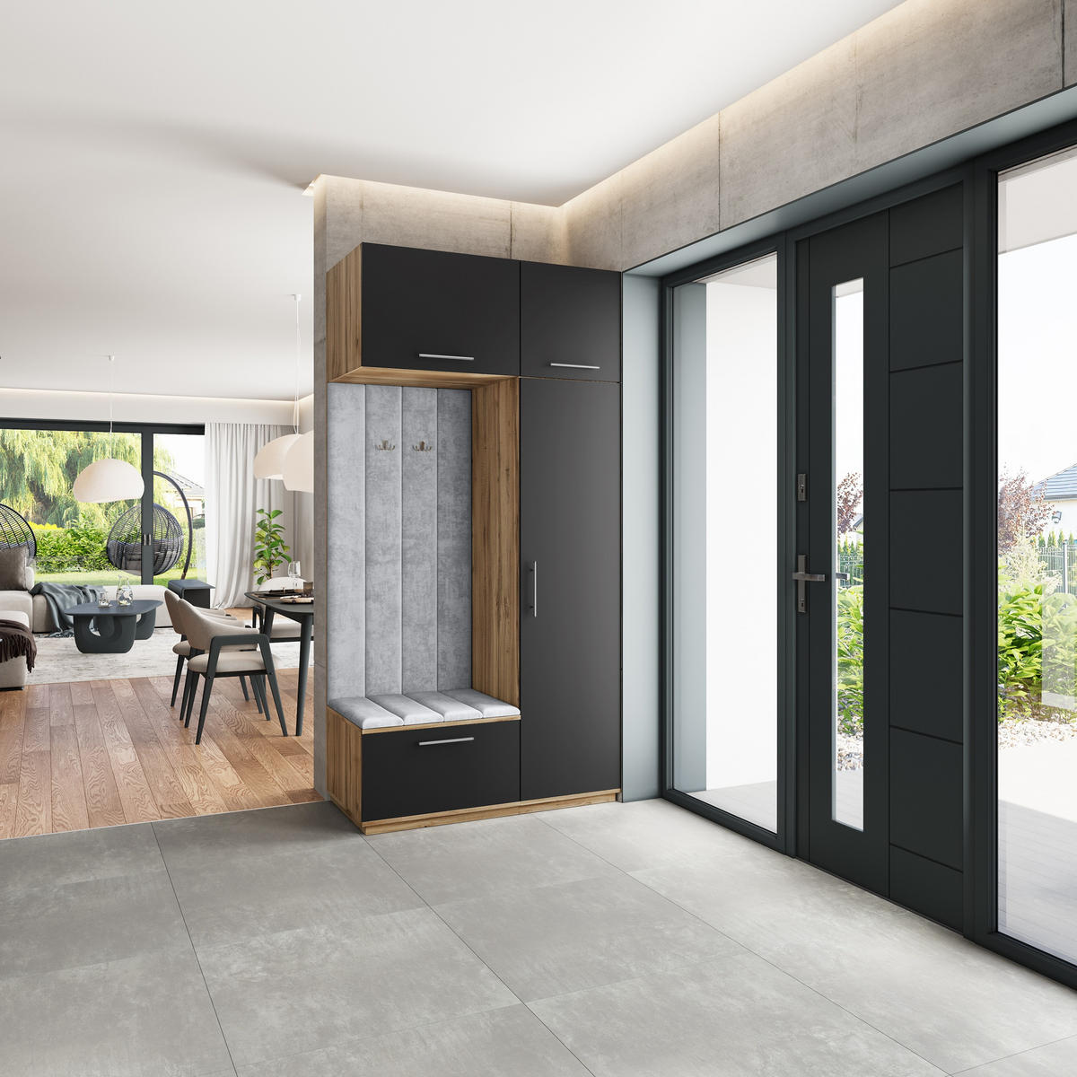 GARDEROBENSCHRANK REMA 120/240/60 cm Modern Eiche Wotan - Eiche Wotan/Schwarz, Holzwerkstoff (120/240/60cm) - MASSENO