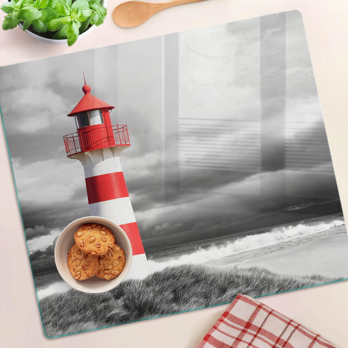GLASPLATTE 60x52 cm Leuchtturm - Rot, Glas (60/0.4/52cm) - TULUP
