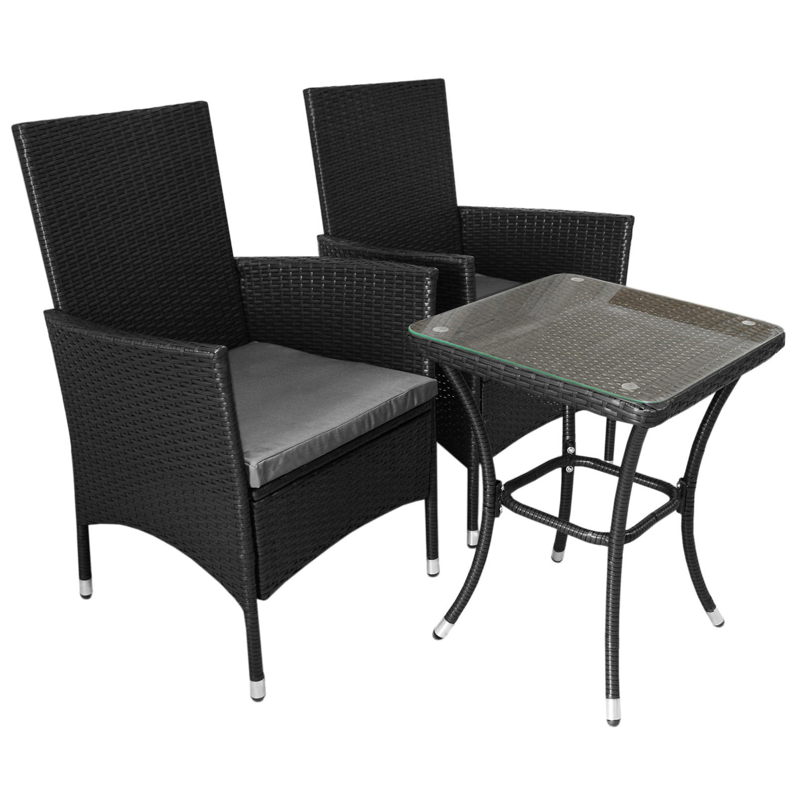 RATTAN-BISTRO-SET Schwarz - Schwarz, Kunststoff - Monstershop