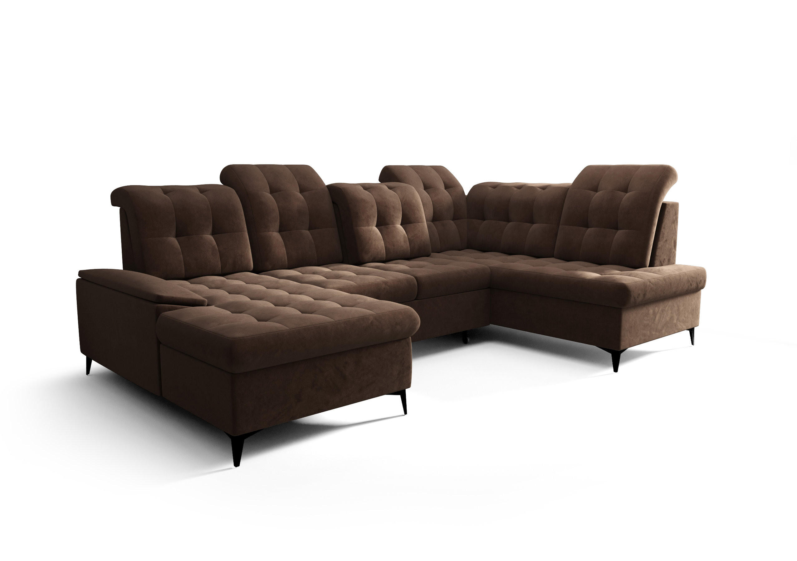 WOHNLANDSCHAFT KONGO RBN17, Eckcouch in U-Form mit Schlaffunktion, Farbe: Dunkelbraun, Velourstoff, Ottomane Links - Dunkelbraun, Textil (343/107/210cm) - O-Sofa