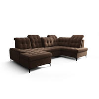 WOHNLANDSCHAFT KONGO RBN17, Eckcouch in U-Form mit Schlaffunktion, Farbe: Dunkelbraun, Velourstoff, Ottomane Links - Dunkelbraun, Textil (343/107/210cm) - O-Sofa