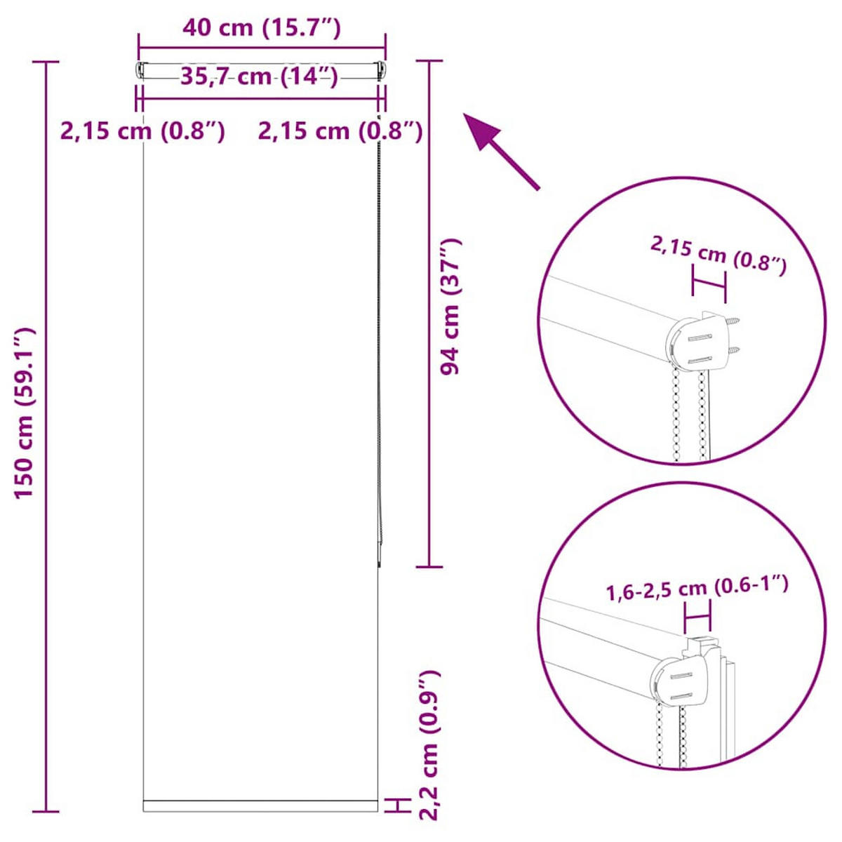 VERDUNKELUNGSROLLO 40/150 cm Stoffbreite 35,7 cm aus Polyester Grau - Grau, Textil (40/150cm) - vidaXL