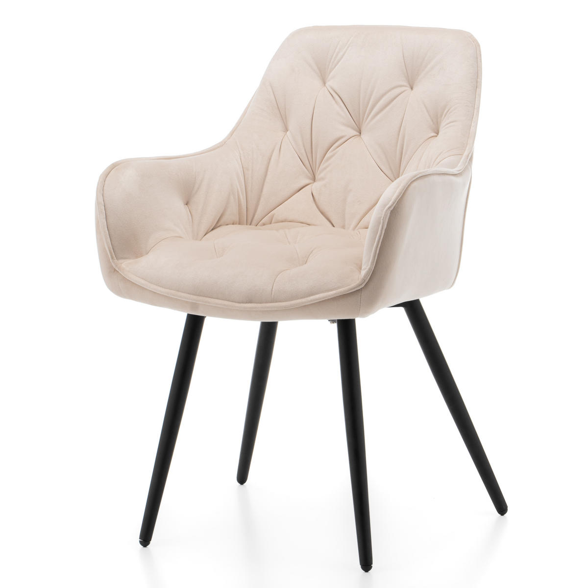 STUHL SIENA gepolstert mit Steppung - beige schwarze Beine - Samt Velours - Ecru/Beige, Textil/Metall (58/87/61cm) - NEW HOME