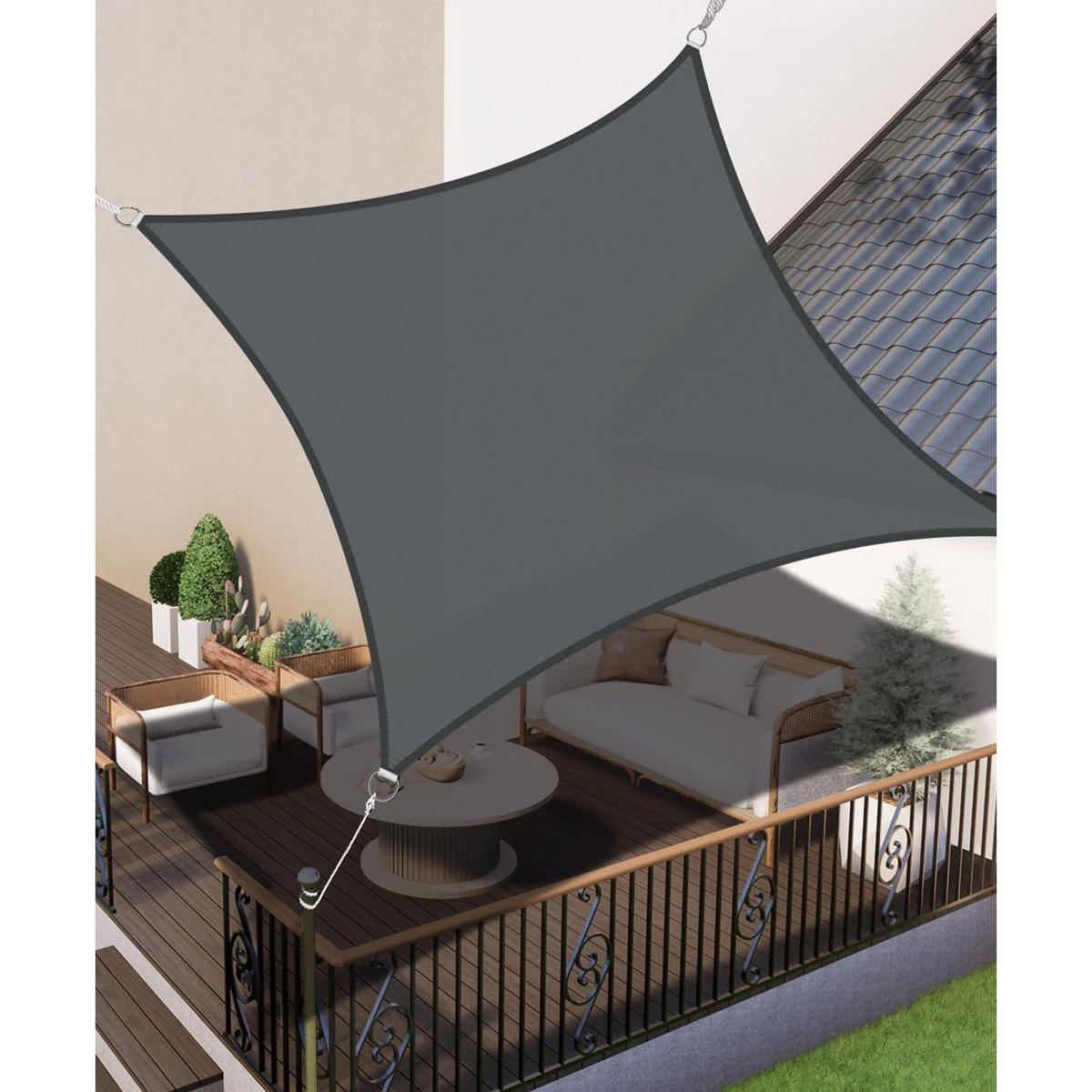 SONNENSEGEL 200 x 200 cm Anthrazit Wasserdicht - Anthrazit, Textil (200/200cm)