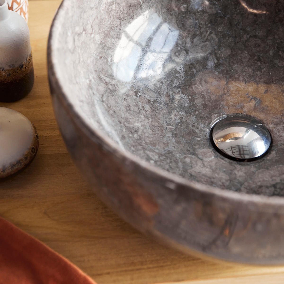 WASCHBECKEN Mia Grau aus Marmor - Grau, Stein (40/17/40cm) - Tikamoon