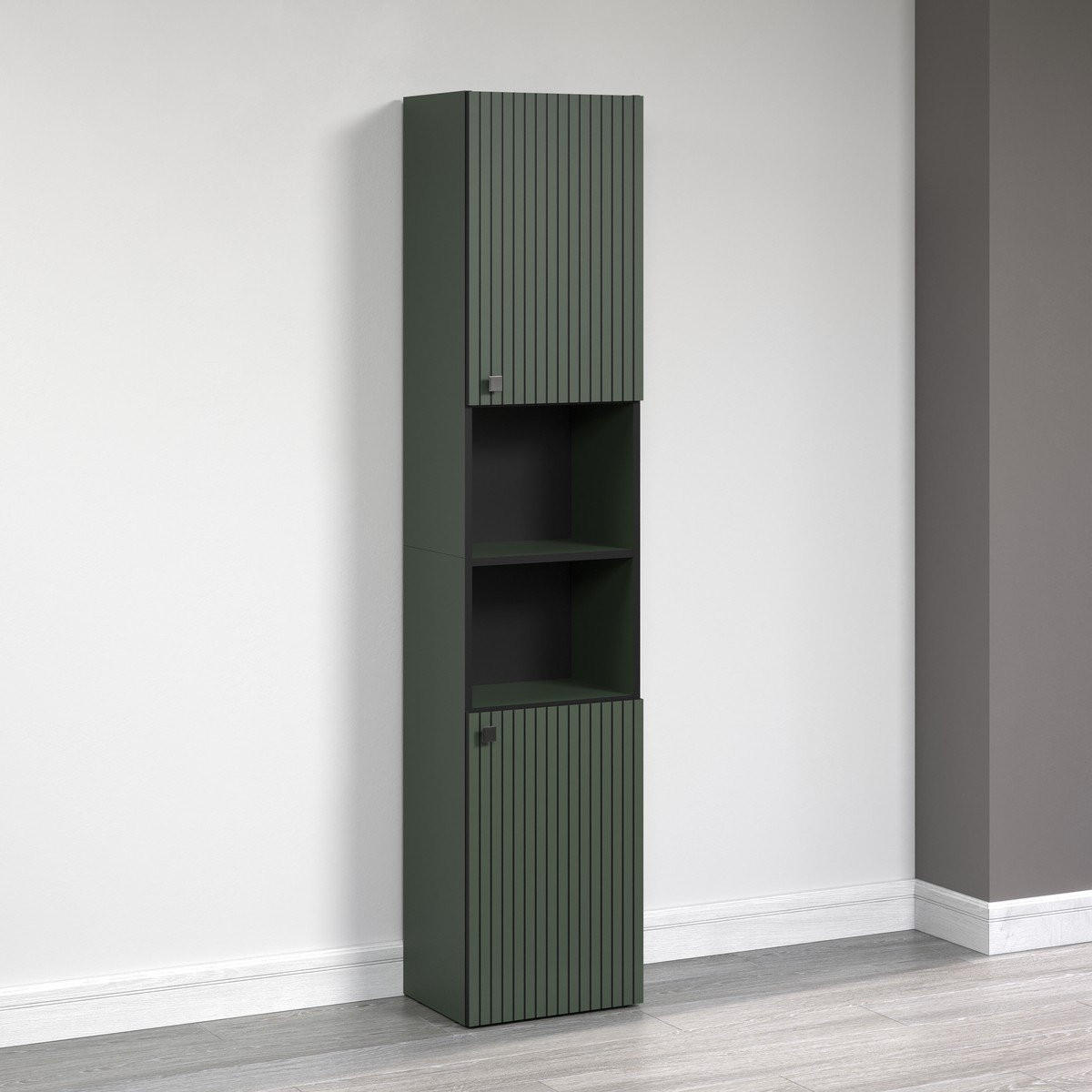 BADEZIMMERSÄULE mit Rillen, 2 Türen und 2 Fächern - purebliss 112/15/44,5 cm - Grün, Holzwerkstoff (40/186/31cm) - Trendteam