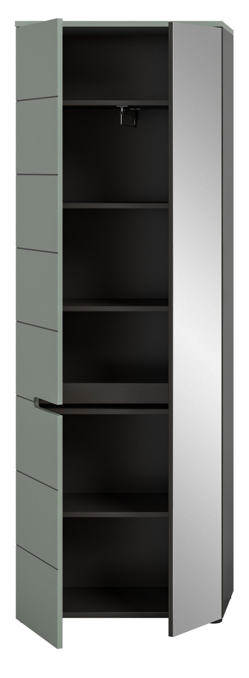 GARDEROBENSCHRANK Salbei grün und Basalt grau, Schuhschrank 65 x 190 cm, variable Inneneinteilung, Soft-Close, Cooper - Salbeigrün/Schwarz, Holzwerkstoff/Kunststoff (65/190/37cm) - Inn.Furn