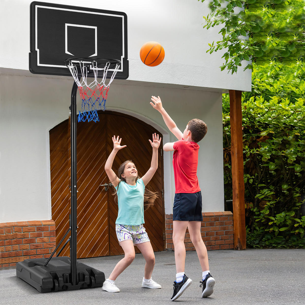 TRAGBARER BASKETBALLKORB Schwarz - Schwarz, Metall (61/91cm) - COSTWAY