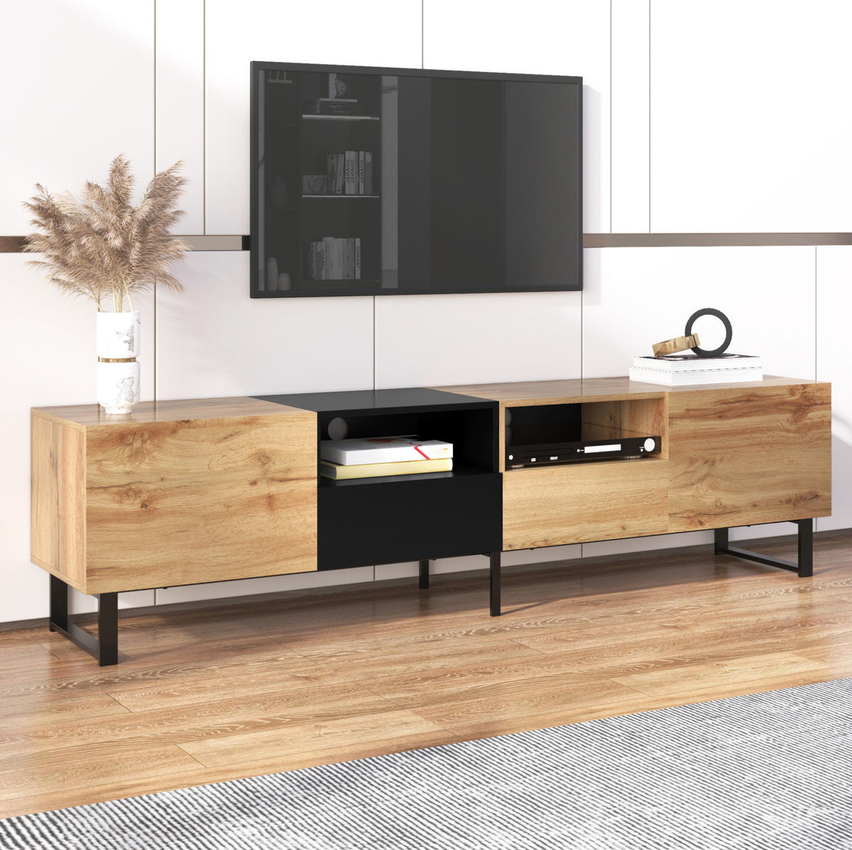 TV-ELEMENT mit 2 Türen und 2 Schubladen 190 x 38 x 48 cm Schwarz Holzoptik - Braun, Holzwerkstoff (38/48/190cm) - Beauniv