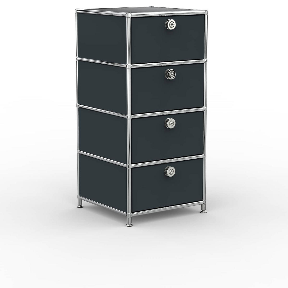 BÜRO-STANDCONTAINER, Metall, 40cm, 4 Schubladen, Anthrazitgrau - Chromfarben/Silberfarben, Metall (40/84.3/39.7cm) - Versee