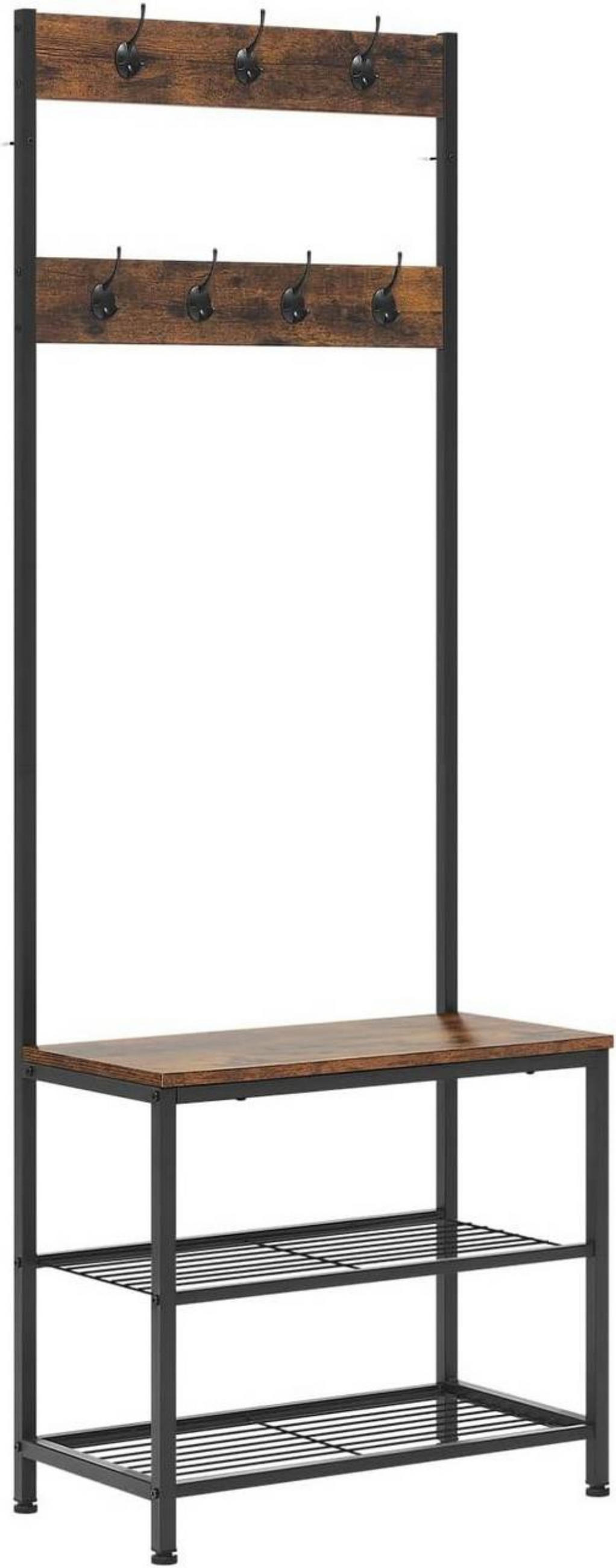 KLEIDERSTÄNDER mit Sitzfläche, Rustikales Braun - Dunkelbraun, Holzwerkstoff/Metall (60/170/31.5cm) - Woltu