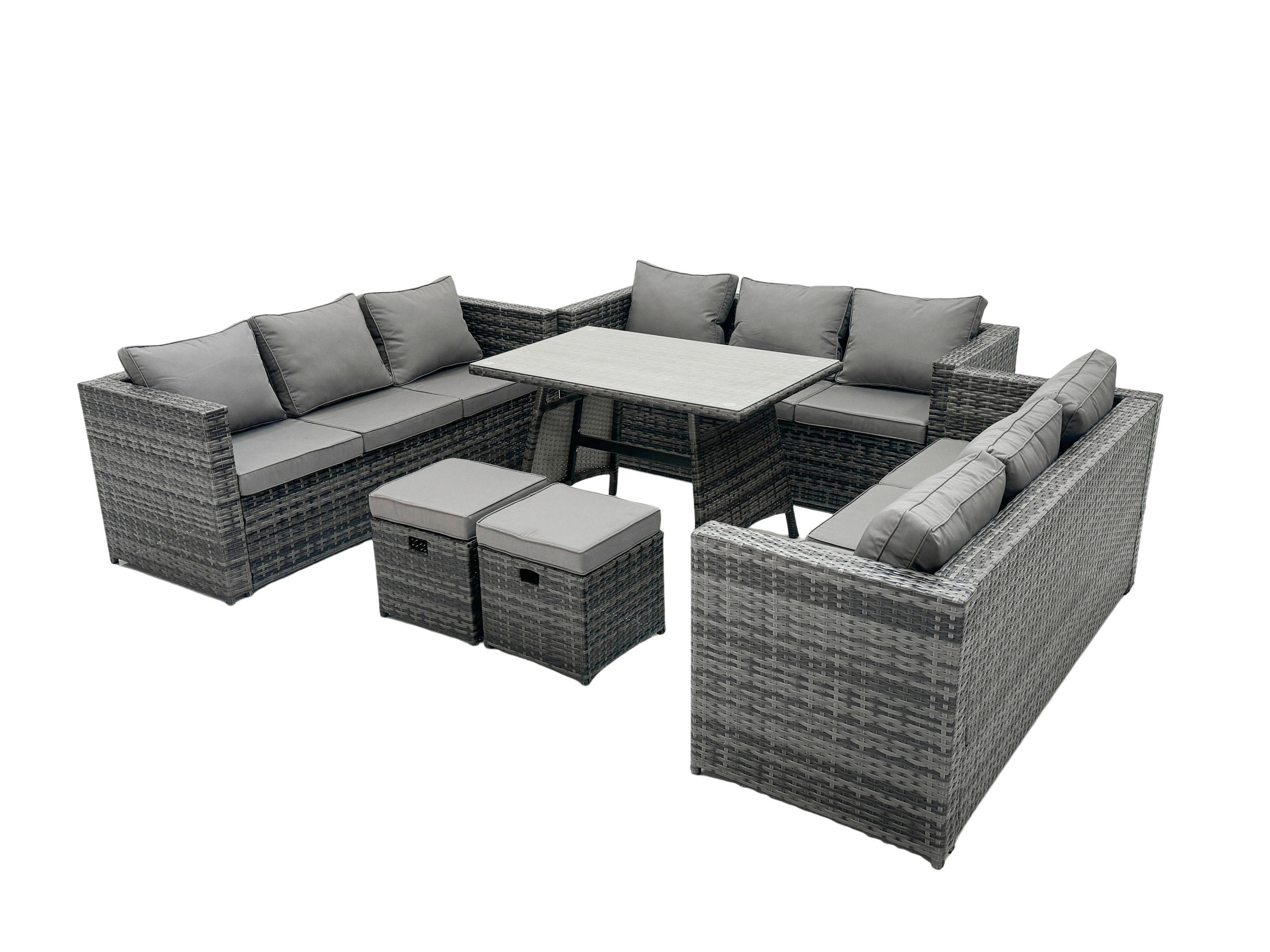GARTENMÖBELSET mit Esstisch,Stuhl 11-Sitzer Grau - Dunkelgrau/Grau, Glas/Kunststoff - Fimous