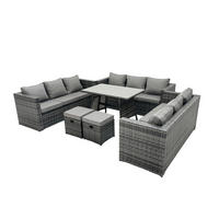 GARTENMÖBELSET mit Esstisch,Stuhl 11-Sitzer Grau - Dunkelgrau/Grau, Glas/Kunststoff - Fimous
