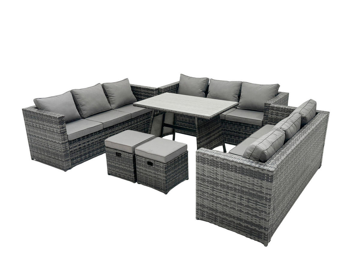 GARTENMÖBELSET mit Esstisch,Stuhl 11-Sitzer Grau - Dunkelgrau/Grau, Glas/Kunststoff - Fimous