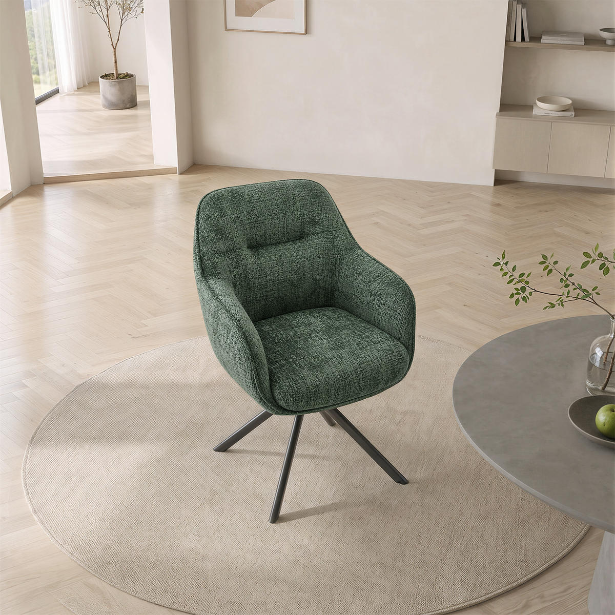 ESSZIMMERSTUHL AURA aus Metall und Stoff 67x62x89 (2er-Set) - Smaragdgrün, Textil/Metall (62/89/67cm) - Elementi