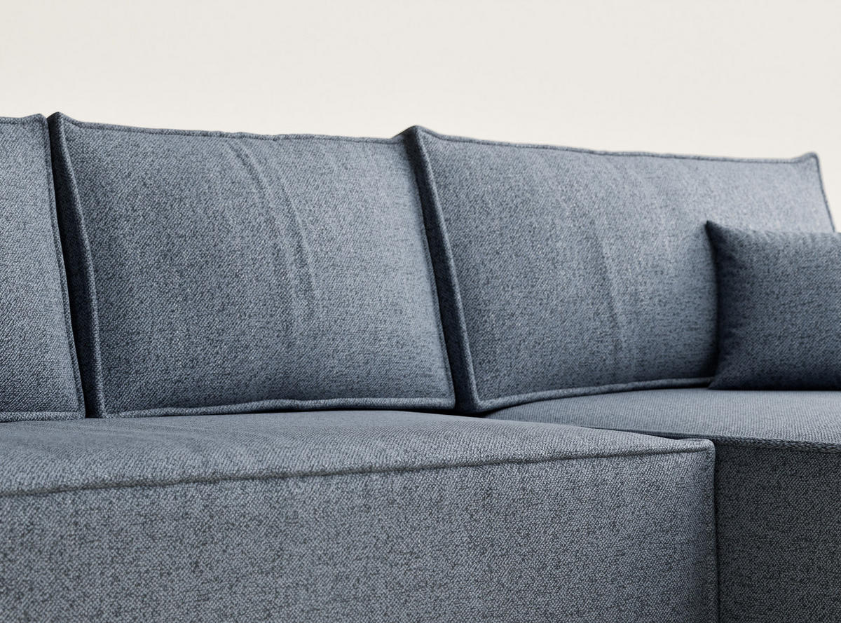 ECKSOFA MIT SCHLAFFUNKTION Maze Blau Grau Webstoff - Blaugrau/Schwarz, Holz/Holzwerkstoff (294/185cm) - Maison de Reve