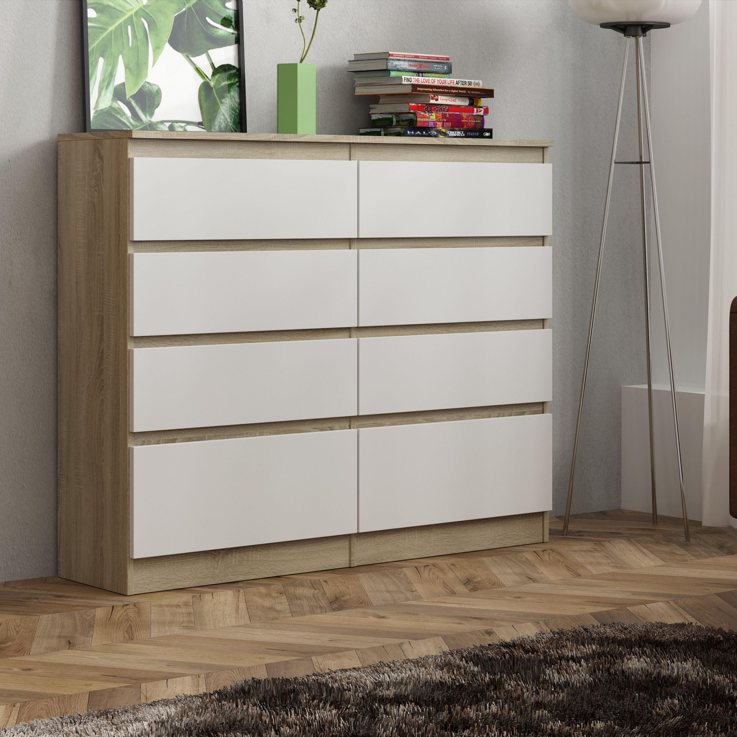 KOMMODE ADRIANO 120/100/33 cm mit 8 Schubladen Sonoma Eiche - Weiß/Sonoma Eiche, Holzwerkstoff (120/100/33cm) - MASSENO
