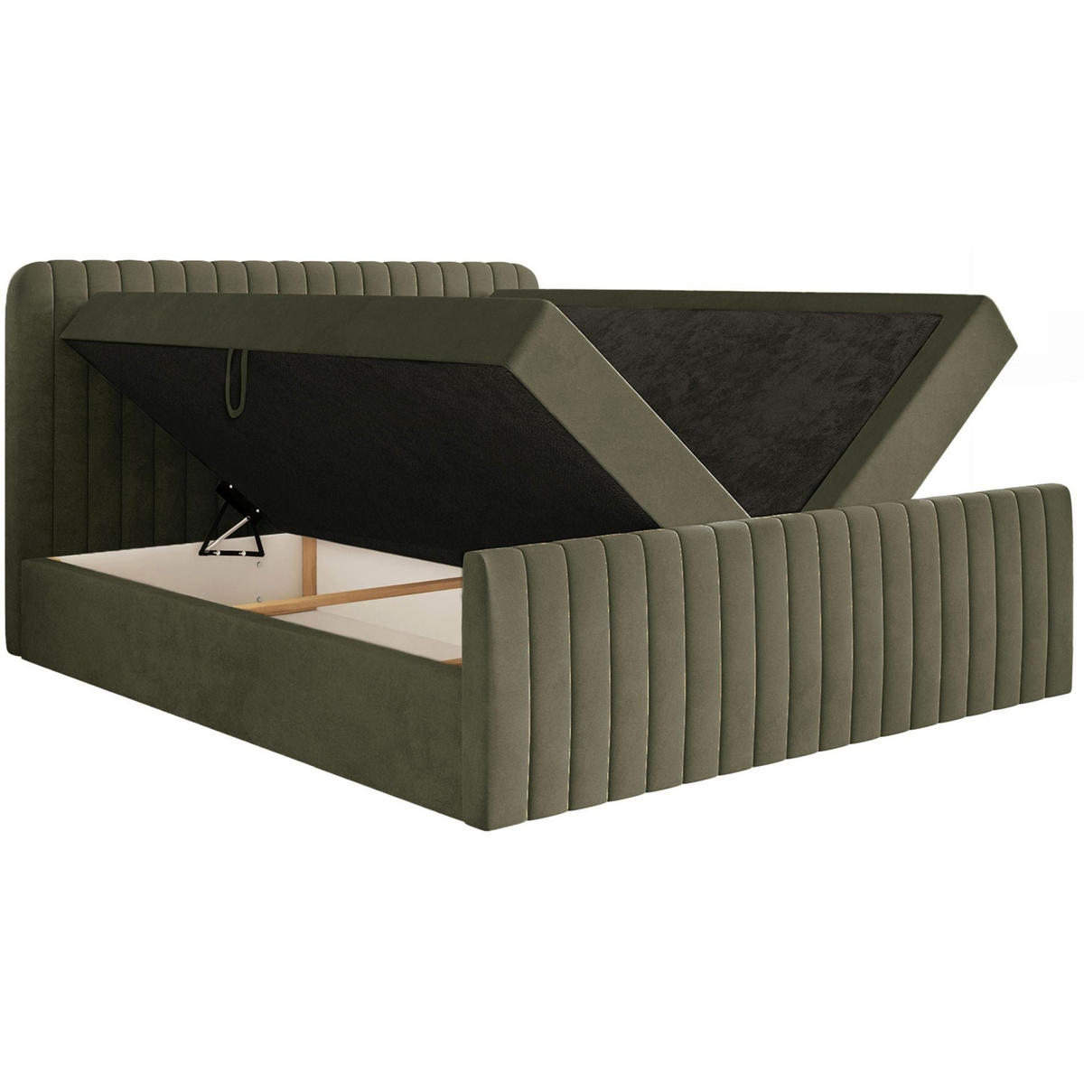 BOXBETT Saliano mit Topper und Samtbezug Olivgrün, 180x200 cm - Olivgrün, Kunststoff/Textil (180/200cm) - Selsey