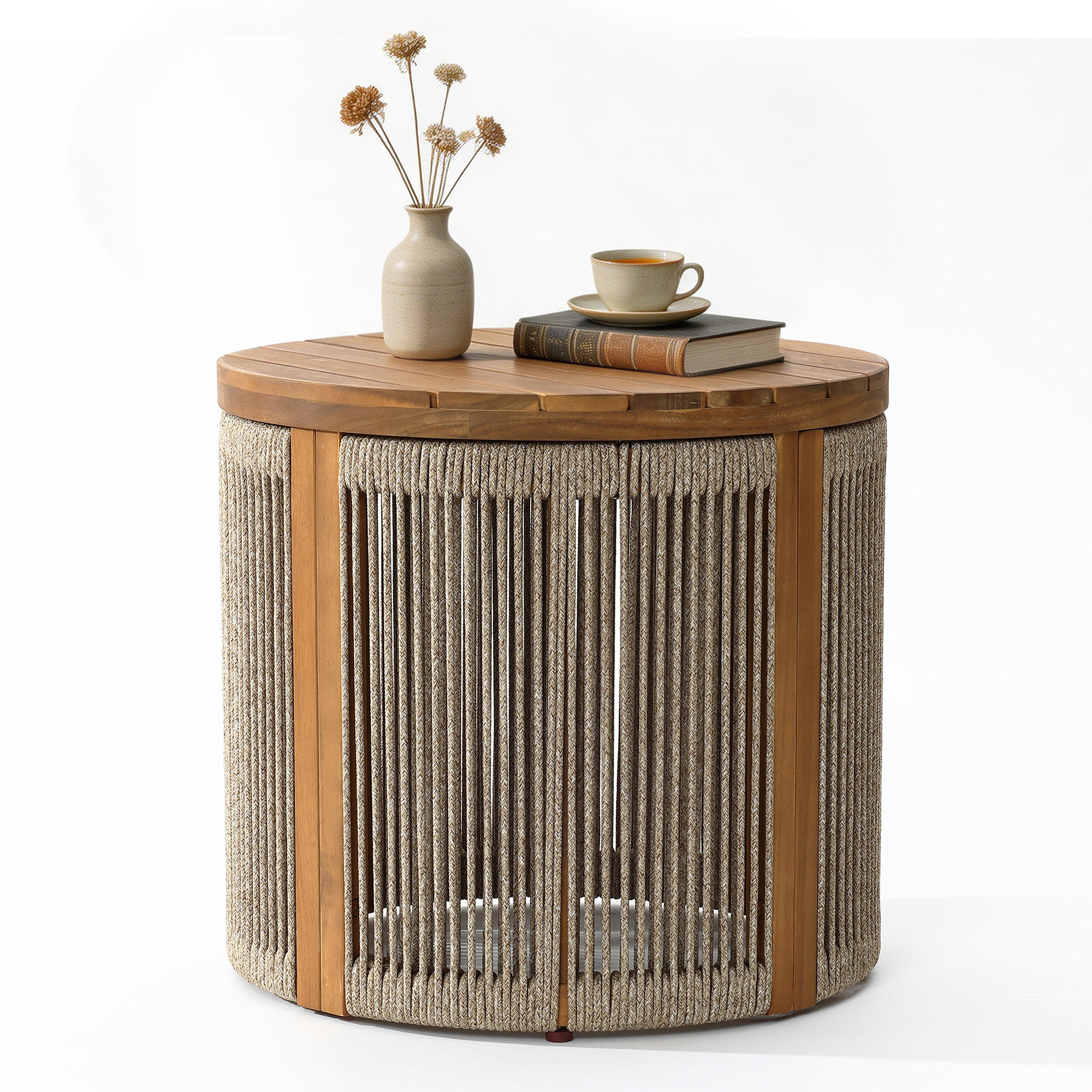 RUNDER Couchtisch Outdoor | Ø48 x H46 cm - Braun, Holz (48/48/46cm) - Hometopia