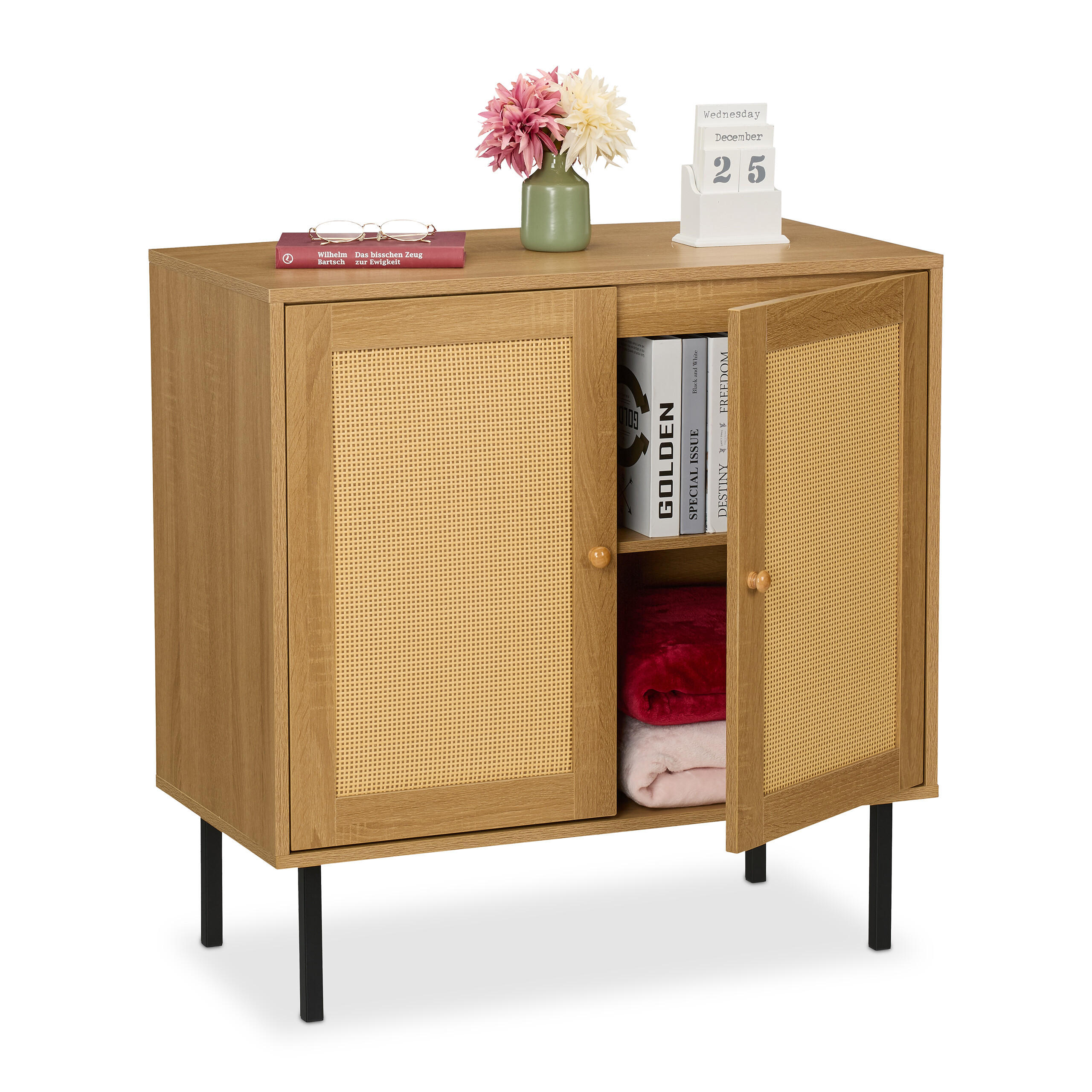 KOMMODE - Hellbraun, Holzwerkstoff/Kunststoff (80/80/40cm) - Relaxdays
