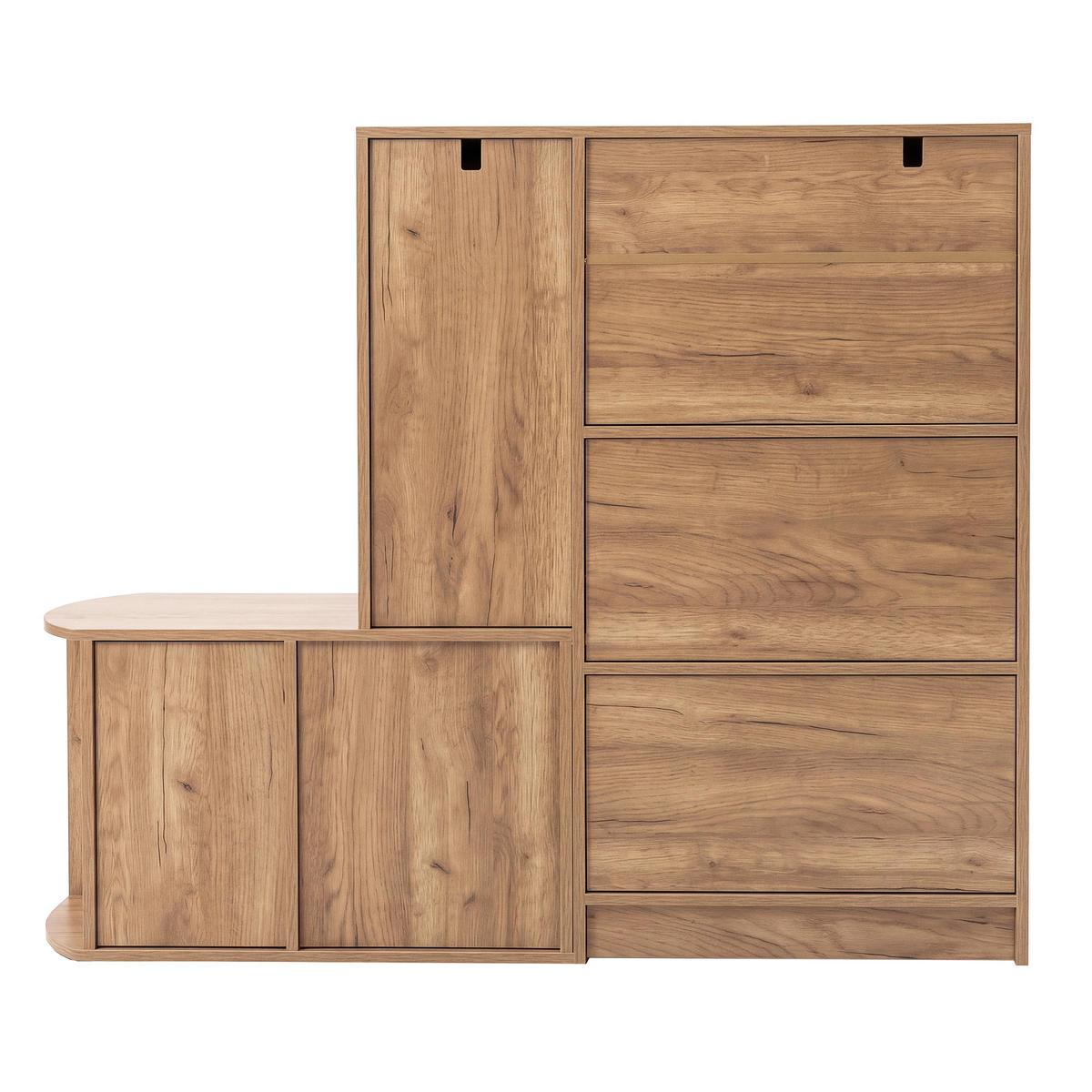 SCHUHSCHRANK mit Sitzbank 5 Türen Stauraum Natur Modern - Naturfarben, Holzwerkstoff (130/110.5/35cm) - FLIEKS