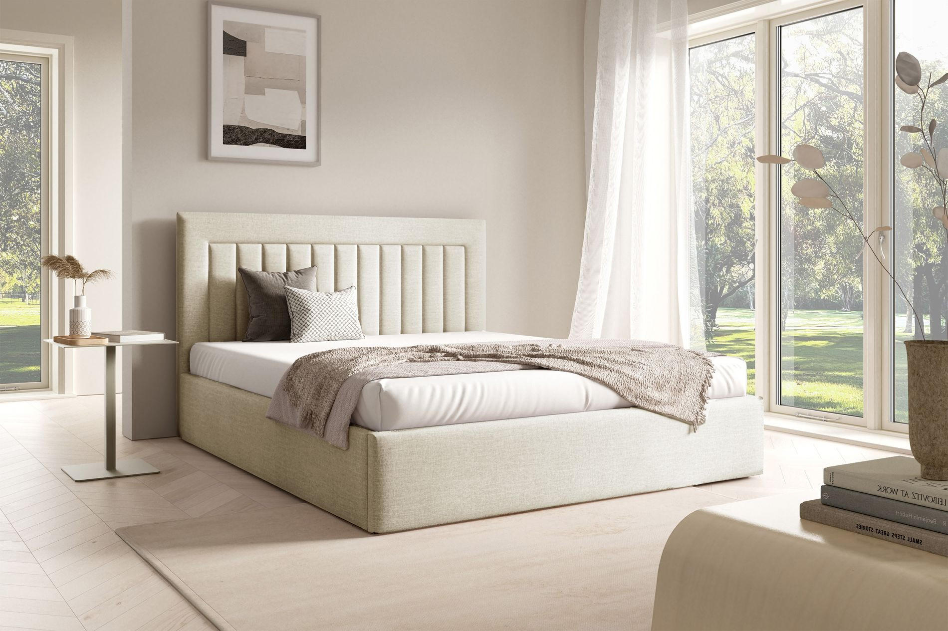 POLSTERBETT AVERIN Hellbeige Samtbezug 160x200 - Ecru, Textil (160/200cm) - Selsey